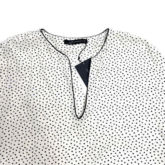 ZARA Ruffle Short-Sleeve Polka Dots Oversized Blouse in White New - Picture 3 of 7